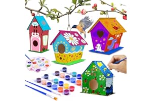 hapray 4 Pack DIY Bird House Kit, Crafts for Children to Build and Paint Birdhouse (Includes Paints & Brushes) Wooden Arts for Kids Girls Boys Toddlers Gifts Halloween Christmas