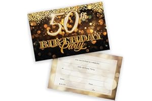 STUFF4 50th Birthday Party Invitations Men Women - Gold Confetti 36 Pack - Adults Birthday Invitations for Friends Family A6 Bday Party Invites Invitation Cards with Folding Envelopes
