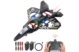 BEZGAR Remote Control Plane RC Airplanes, 2.4GHZ 6-axis Gyro RC Aircraft Toys for Adult Kids Beginners with 360° Flip/Colorful LED Navigation Lights/2 Batteries