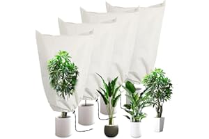 ZQEJEFD Protección de Invierno para Plantas,4 Piezas 80x60cm Funda para Plantas,Cubiertas de Protección Contra Heladas de Plantas con Cordón,Protección Reutilizable para Plantas,Resistente a Desgarros