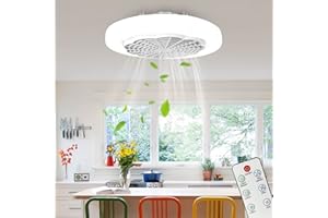 TATOONLY Ceiling Fans with Light and Remote Control,Quiet Pendant Light with Fan,Adjustable with 3 Wind Speeds Dimmable 3 Colors Fan Light for Living Room,Dining Room,Bedroom,Office,6000k (White Type B)
