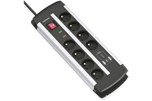 UCOMEN Bloc Multiprise 8 Prises avec Interrupteur, Parafoudre, Chargeur Rapide USB C et A 20W, Protection Contre Les Surtensions et Les Surcharges, Rallonge Electrique de 1,5m, Multiprise Bureau, Murale