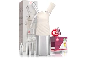 ISI Creative Whip Premium Sahnespender 500ml, Ivory White, aus Edelstahl, inkl. 3 Edelstahltüllen & 60 Sahnekapseln Sahnespender für Sahne, Dessert & Herzhaftes, Spülmaschinenfest
