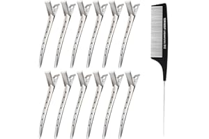 Metal Hair Sectioning Clips Set,JUYOO 12 pcs Pin Curl Clips for Women and 1 pcs Tail Comb,Duck Bill Hair Clips,Alligator Clips,Metal Hair Clips
