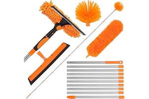 Sgizoku Spolverino estensibile con manico telescopico regolabile fino a 420 cm e testina in microfibra, adatto per pulire superfici fino a 6 metri di altezza, ragnatele, ventilatori a soffitto e tende