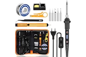 HOUSN Saldatore a Stagno Elettrico Professionale 80W con Temperatura Regolabile 180-500℃, Kit Saldatore a Stagno 13 in 1 con 5 Punte, Filo per Saldatura, Pompa Dissaldante, Fai da te