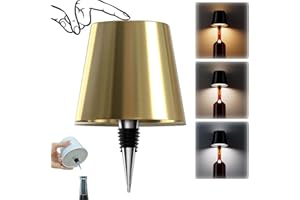 AIMARS Wireless Bottle Lamp, 3 Color Stepless Dimming Wine Bottle Lamp, LED Rechargeable Touch Control Wireless Bottle Lampshade for Bedroom, Restaurant, Bar (Galvanized Gold, 1-Pack)