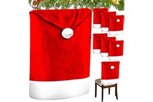 MWZEAUL Coprisedie Natalizie 6 Pezzi, Coprisedie Cappello di Babbo Natale in Velluto, 50 x 64 cm, Cappello di Natale Coprisedia Natalizi Copri Sedie Soggiorno Cucina, Rosso