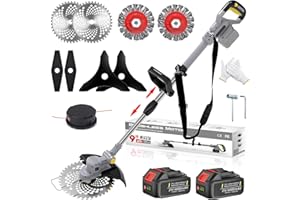 FIUTAZGE Tagliabordi a Batteria 21V, Decespugliatore a Batteria 4 In 1 con Spazzola per Erbacce e 2 Batterie 4,0 Ah Brushless Tagliaerba Elettrico per Rifinire Giardini, Prati e Arbusti (Grigio)
