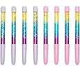 Toyseum 8 x Sparkly Glitter Pens, Fillers for Girls Rainbow & Princess Themed Party Bags, Stationery Favours for Goody Bags and Kids School Prizes, Pack of 8