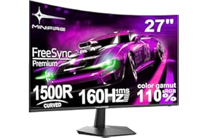Minifire 27 Inch Curved Gaming Monitor 160Hz, FHD 1920x1080, PC Screen with VA Panel 1500R, 1Ms GtG, sRGB130%, Computer Screen, VESA Compatible, Eye Care Adaptive Sync HDMI＆DP Prots (MFG27C1L)