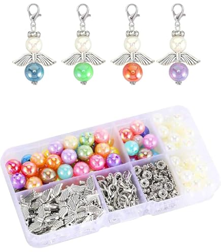 Set di 50 angeli custodi kit fai da te perline angelo ciondolo ciondolo angelo portachiavi angelo perline per matrimonio bambino doccia festa regalo fai da te argento