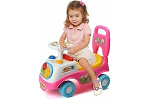 WAY BETTA Kids First Ride On Cars Girls Boys Push Along Musical Car Infant Walker Buggy Car Toy Colourful First Steps Toddler Trike with Storage Box (Pink)
