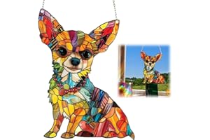 XUNZHI Cute Chihuahua Suncatcher,Window Hanging,Colorful Chihuahua Suncatcher Window Hanging Decor,Suncat/chers for Win/dows,Puppy Acrylic Pendant Animal Memorial Gifts,Funny Su/n/catcher,Lovely Sun Cat/cher
