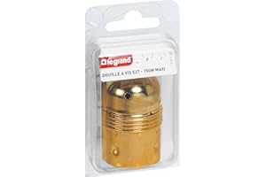 LEGRAND - Douille E27 pour Ampoule - Douille en Acier Laitonné avec Borne de Terre - Puissance Max : 150W - Fabriqué En France