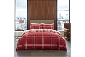GC GAVENO CAVAILIA Printed Duvet Cover Sets, Reversible Bedding Bed Set, Polycotton Quilt Covers, Bardsley Check-Red, King (674719)