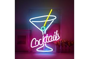 INEONLIFE Cocktail Bar Neon Sign Goblet LED Light Signs Pink Neon Signs Martini Glass Neon Lights for Bar Light Up Signs Neon Wall Light for Pub Tavern Restaurant Party Decor (Cocktail-light blue)