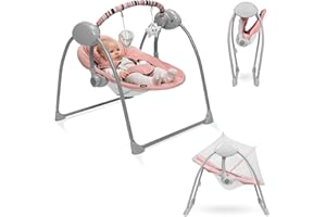 LIONELO Ruben balançoire pour bébé, balançoire pour bébé, électrique avec fonction de couchage, balançoire pour bébé 0 à 9 kg, moustiquaire, 5 vitesses de basculement (Rose)