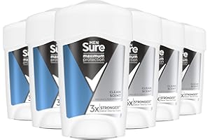Sure Men Maximum Protection Clean Scent Antiperspirant Deodorant Cream Stick with 3x stronger* sweat protection for 96 hour sweat and odour protection 45 ml, Pack of 6