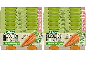 Blédina- Les Récoltes Bio - 24 petits pots pour bébé - Carottes - dès 4/6 mois (Pack de 12x2 pots)