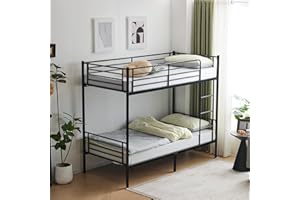 Karlhome Twin Over Twin Bunk Bed, Bunk Beds for adults, Kids Bunk Bed, Single Bunk Bed with Ladder and Guard Rails, Heavy Duty Metal BunkBeds for Teens, Adults - No Box Spring Needed, Black
