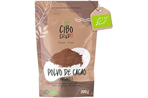 CIBO CRUDO CRUDO BIOLOGICO VEGAN Cacao Amargo en Polvo - 200g. Cacao en Polvo Orgánico Natural y Puro procesado a bajas temperaturas. Cacao Crudo en Polvo Ecológico Rico en Antioxidantes Magnesio Hierro Vitamina B1 y B2.