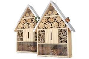 WILDLIFE HOME Großes Insektenhotel 2 Stück I Naturbelassen & Wetterfest, Insektenhaus aus Naturholz für Bienen, Wildbienen, Marienkäfer & Schmetterlinge, Bienenhotel & Nisthilfe zum Aufhängen, 2er Set