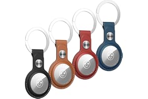 Benazcap 4 Pezzi Custodia in Pelle PU per AirTags Key Finder (Locator Tracker), Mini AirTags Tracker Cover Skin, AirTags Custodia con Portachiavi