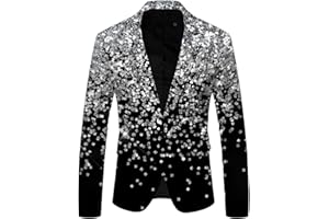 YOSUWOAI Veste à paillettes pour homme - Coupe ajustée - Costume de carnaval - Tenue brillante - Blazer - Un bouton - Smoking - Années 70 et 80 - Disco - Avec col à revers - Confortable - Veste de