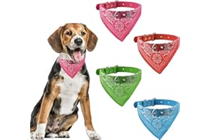 HACRAHO Lot de 4 bandanas pour chien avec sangle réglable - Lavable - Pour chiens de petite et moyenne taille - Rouge, vert, rose rouge, bleu ciel, taille M