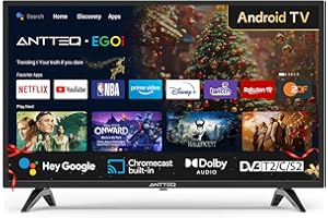 Antteq AG32H3 32 Pollici TV Smart(80cm) Android TV LED Compatibile con Google Voice Assistance Chromecast Bluetooth Google Play Store DAZN/Netflix/Prime Video/YouTube WifiTriple Tuner(DVB-C/S2/-T2)