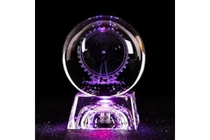 MEEC Holograma de Bola de Cristal 3D Grabado con Láser con Base de Luz LED de Colores, Decoración de Oficina en Casa, con Caja de Regalo (Ferris wheel60mm)