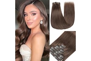 GUDOZO Clip in Extensions Human Hair 7pcs 55cm 120g Invisible Clip Extensions Human Hair Extensions Human Hair Clip Extensions Skin Weft Hair Extensions(22Inch,4#)