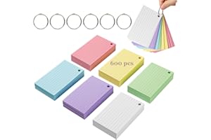 Ayuanb 600 Stück Linierte Karteikarte a6, 12,7x7,6 cm Verdickter Karteikarte, Mehrfarben Lernkarten Flashcards, Moderationskarten, Bunt Lernkarten Beschriftbar mit 6 Binderingen (6 Farben)