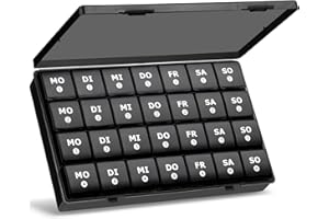 ‎YAKLIM Tablettenbox Monat 28 Tage Pillendose, Medikamentenbox mit 7 Fächer für 4 Wochen für Wöchentlicher Vitamin-Organizer, Nahrungsergänzungsmittel, Fischöl (Schwarz)