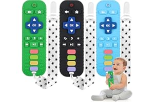 WUJUN Silikon-Beißspielzeug für Kleinkinder, ferngesteuerte Beißringe für Babys, Kauspielzeug, Relief-Beruhigungs-Set, BPA-frei/einfrierbar/spülmaschinen- und kühlschrankfest (Schwarz+Grün+Blau)