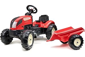 FALK - Tracteur à pédales Kiddy Farm - Rouge - avec remorque - Fabriqué en France - Dès 2 Ans - 2158L
