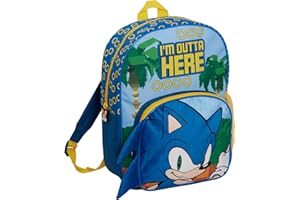 Sonic The Hedgehog Sega - Mochila escolar grande para niños, con anillos dorados, bolsa de deporte con soporte para bebidas