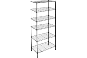 Harbour Housewares 6-Tier Shelving Unit - 180 x 60 x 35cm - Black 6 Shelf Wire Storage Unit with Adjustable Shelves & Levelling Feet Free Standing Garage Storage, Kitchen Organisation Wire Rack