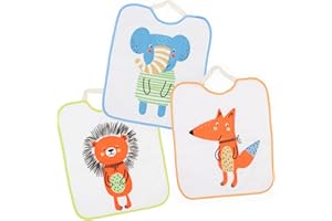 Ti TIN | Lot de 3 Bavoirs Imperméables, 32x36 cm | 100% Microfibre de Polyester | Bavoirs pour Bébés de plus d'un an | Fermeture Élastique | Doublure Vinyle | Motif Animaux | 200gr/m²