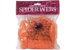 EUROPALMS Halloween Spinnennetz orange 50 g UV-aktiv inkl. 2 schwarze Kunststoffspinnen | Für schaurig schöne Dekorationseffekte bei ihrer Halloween-Party