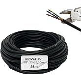 HALOTEC | Flexible Cable 25 m 3 x 1.5 mm&sup2; Black | PVC Round Hose H05VV-F | Copper Class 5 3 Conductors | Electrical Cord for