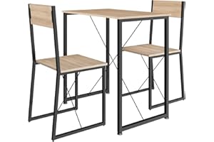 TecTake Conjunto de Comedor, Juego de Dos sillas y Mesa para el salón, Conjunto de Asientos para la Cocina, Set de Muebles de Interior (Madera Industrial Clara)