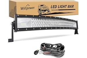 Willpower Barre à LED courbée, 32 Pouces 405W Barre de LED avec 12V Faisceau de câblage kit, Faisceau combiné Rampe LED Barre LED pour SUV ATV UTV Truck etc