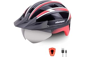 Shinmax Casco Bicicleta Adulto Casco Bici con LED Luz Recargable USB Casco MTB con Visera Desmontable Gafas Magnética Protectora UV Casco de Bicicleta para Mujer Hombre 57-62cm NR-032