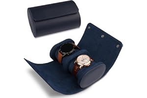 RoYiio Boîte à Montres Portable en Cuir, Boîte de Montres de Voyage, Présentoir Coffret Montres Classique, Boîte de Rangement pour Montres avec 2 Slots Etui à Montres Homme Femme Cadeau - Bleu
