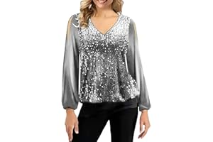 GENERIC Ropa de otoño para mujer 2022, blusa de manga plegable con lentejuelas de color para mujer, blusa corta casual negra de manga larga