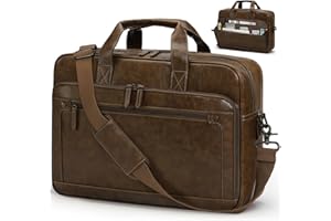 RAINSMORE Sacoche Ordinateur Homme 16 Pouces Cartable Homme Cuir PU Sac Bandoulière Imperméable Porte Document pour Travail Affaires Collège