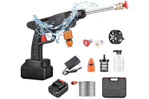 YAASIER Hidrolimpiadora Inalámbrica, Máx 90 Lavadora de Alta Presión Portátil Bar con Boquilla Multiaspersión 6 en 1, Manguera de 5M, Lanza de Extensión, Herramienta de Limpieza Automóviles