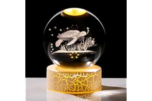 Arikyrist 8cm 3D Sea Turtle Crystal Ball Tortoise Carved Collectible Paperweight with LED Warm Light Stand Turtle Animal Gifts for Women Friends for Home Ornament Birthday Christmas